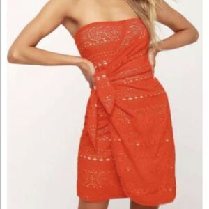 Free People Oceanside Red Strapless Crochet Mini Dress Size XS NEW